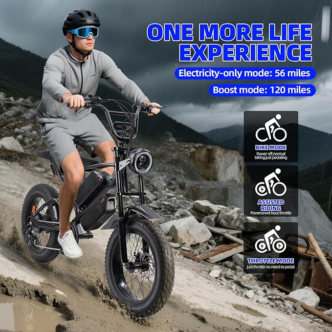 Electric Bikes for Adults,50-120Miles by Pas Ebikes,1000/15000W,720/1440WH E Dirt Bike,Shemano 7-Speed E Bikes,20'*4.0 Fat Tire Ebike,Dual Disc Brake Electric Motorcycle