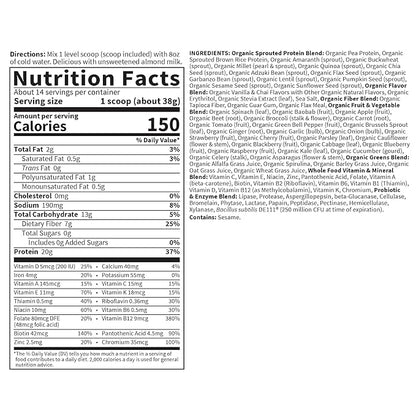 Garden of Life Meal Replacement Shakes, Vegan Protein Powder, Raw Organic Meal, Vanilla Chai Powder with Plant Based Pea Protein, Sprouts, Greens, Probiotics, Dairy Free 14 Servings