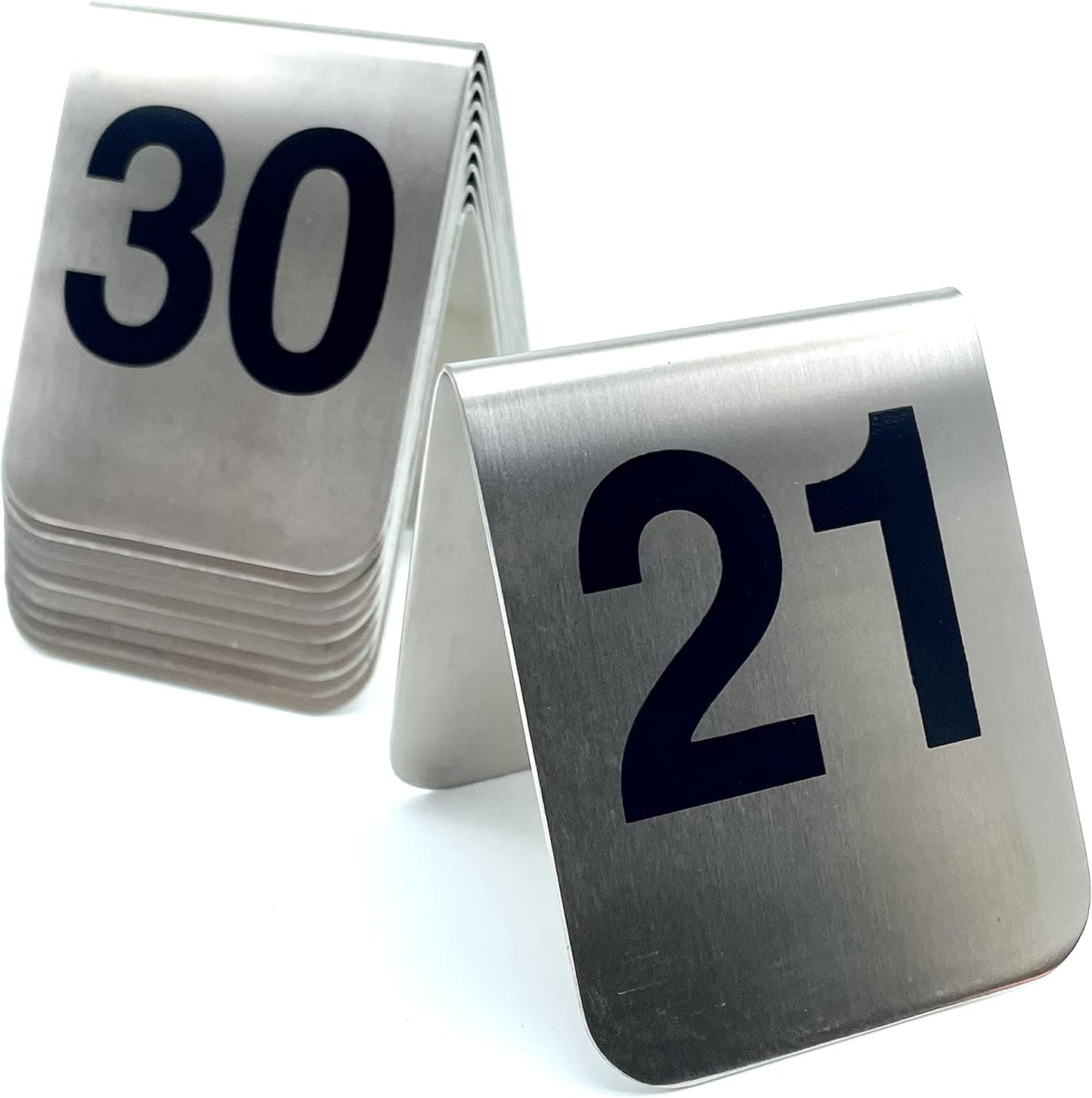 10 Pcs Metal Place Cards Stackable Tent Style Table Numbers，Place Card Holders for Celebration Wedding Party Restaurants Cafes Bars Gatherings meeting Room Board Game Serial (Medium 21-30, Black)