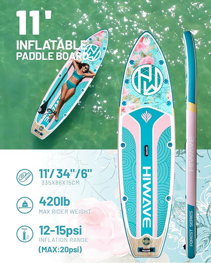 Inflatable Paddle Board 11 '* 34 "* 6" Extra Wide Sup Board, 420lb Capacity Paddle Board for Adults, Suitable for Sea and Lakes, 2+1Family Board