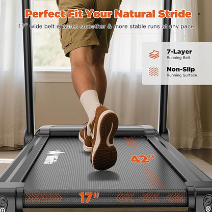 3.5HP Folding Treadmills for Home with Incline Optional, 300 lbs Capacity, 8.0MPH Speed, 17'' Wide Belt, App, Bluetooth Connection, 64 Programs, USB Charging Port, BMI Detector for Home Use