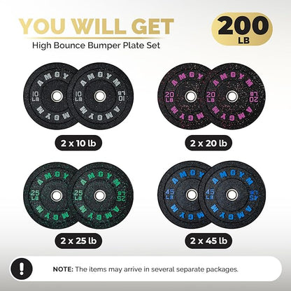 2 Inch Bumper Plates，10-500lbs，Barbell Rubber Olympic Weight Plates Set for Home Gym, Strength Training & Weight Lifting, Multiple Options Colors