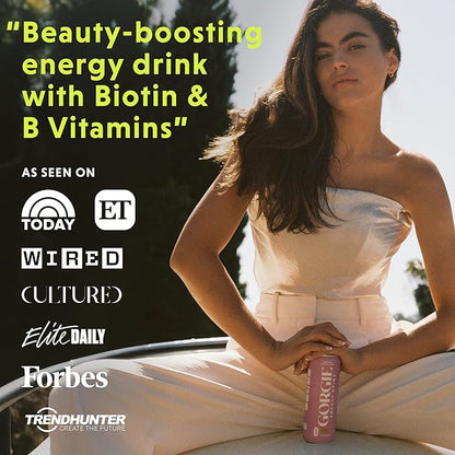 GORGIE Sugar Free Natural Energy Drinks, Wild Berry (12 Pack) - Healthy Energy Drinks - Natural Coffee Replacement with Green Tea Caffeine and Biotin - 150mg Caffeine, Vegan, & Low Calorie