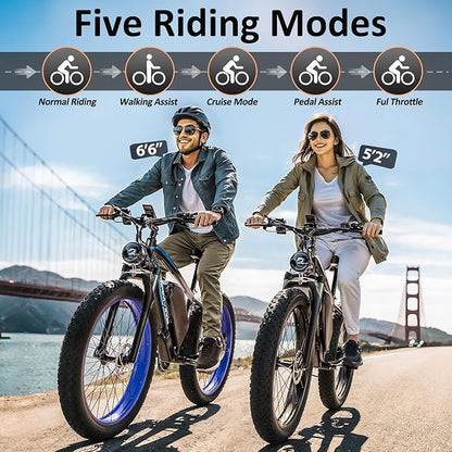 Ebike for Adults Electric, 52V 19.2Ah/32Ah, Peak 2000W/2500W E-Bike, 36/40MPH, 70 Miles/100Miles Long Range, Hydraulic Disc Brake, Off Road Snow Mountain E-Bike, 24"/26" Fat Tire Fast Electric Bicycle