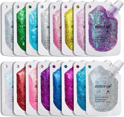 Holographic Face Glitter Gel Body Shimmer Makeup for for Hair, Face, Clavicle, Arm, Nail, Eyeshadow, Long Lasting Waterproof Mermaid Sequins Party Glitter for Rave Festival, 1.35oz (Pure Gold #11)