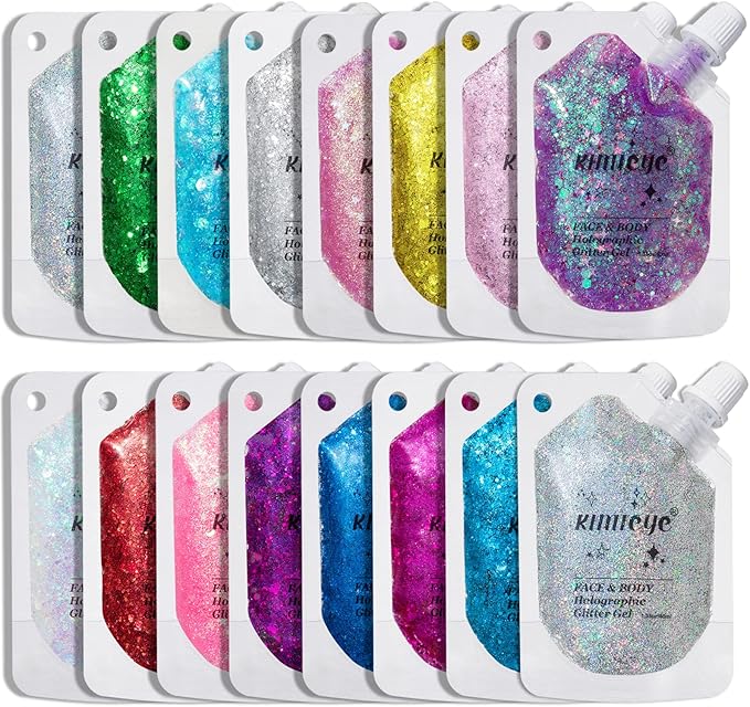 Holographic Face Glitter Gel Body Shimmer Makeup for for Hair, Face, Clavicle, Arm, Nail, Eyeshadow, Long Lasting Waterproof Mermaid Sequins Party Glitter for Rave Festival, 1.35oz (Garnet Red #14)