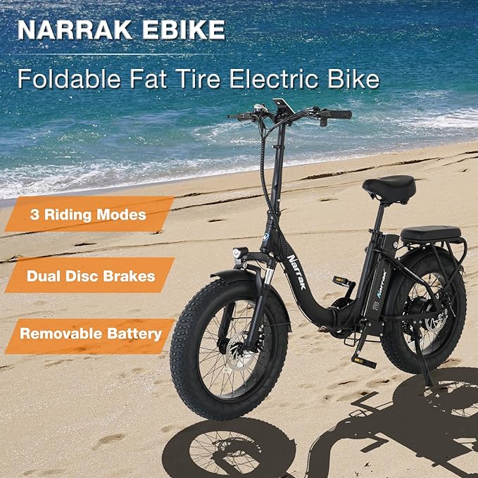 Fat Tire Folding Electric Bike, 48V & 624Wh Lithium Removable Battery, Peak 1100W Brushless Motor, Max Speed 28Mph, M5 Large LCD Display, Suspension, Step-Over/Thru Frame