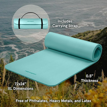 Retrospec Solana Yoga Mat 1/2" Thick w/Nylon Strap for Men & Women - Non Slip Exercise Mat for Yoga, Pilates, Stretching, Floor & Fitness Workouts
