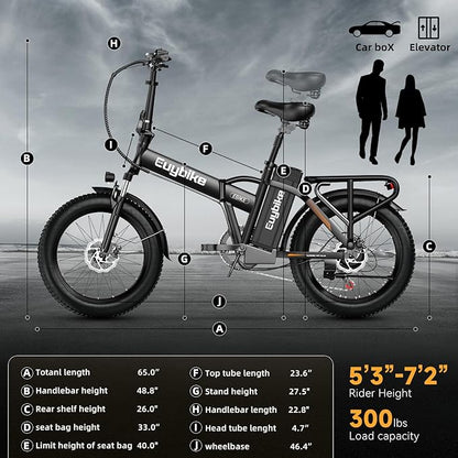 1000W Folding Electric Bike, 48V 20AH Large Removable Battery E Bike, 30+MPH, 80 Miles Max Range, 20" Fat Tire Electric Bike for Adults, Adult Electric Bicycles for Commute Beach Snow
