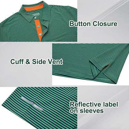Golf Shirts for Men - Moisture Wicking Short Sleeve Performance Sport Casual Striped Collared Mens Polo Shirt
