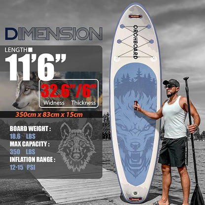 10’6/11’6 Inflatable Stand Up Paddle Board with Premium Paddleboards Accessories, Wide Stable Designed SUP Paddleboard for Adults & Youth.