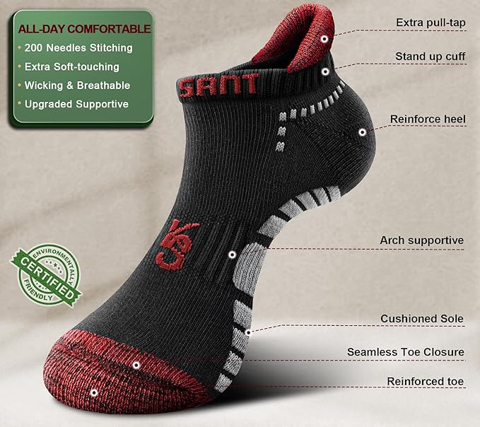 KEMISANT Men Running Socks,Active Ankle Socks No show Cushioned Footbed Arch Support
