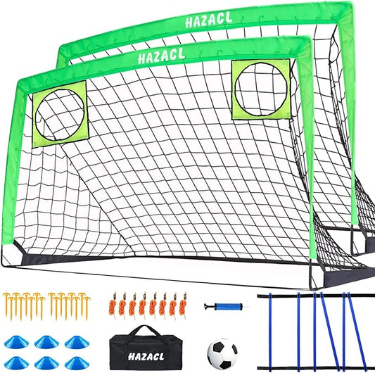 Kids Soccer Goal for Backyard, 6x4 9x5 FT Portable Soccer Nets Pop Up with Ball, Agility Ladder, Cones, Target & Carry Bag for Toddler Youth Outdoor Indoor Training Practice Sports Games Play