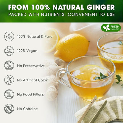 FreshDrinkUS, 150 Premium Ginger Tea Bags, Non GMO, 100% Natural & Pure from Ginger Root, Root Herbal Tea. No Sugar, No Caffeine, No Gluten, Vegan. Support Stronger Digestion, Pleasantly Spicy & Warming