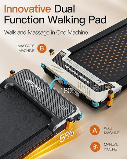 FUNRAY Versatile Walking Pad Treadmill with Incline - Dual-Sided Under Desk Treadmill with Foot Massage,2 in 1 Walking Machine for Home/Office with 330LBS Weight Capacity