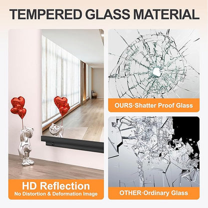 Hasipu 2 Pcs 48''x24'' Home Gym Mirror Large Full Length Wall Mounted Full Body Mirror for Yoga Dance Fitness Exercise Studio Bedroom Garage, Frameless Tempered Glass Workout Mirrors Black Rectangular