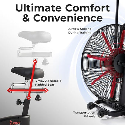 Sunny Health & Fitness Premium Smart Cross-Training Fan Bike, Air Resistance Cardio Machine w/330lb Capacity for Intensive Home Workout, Customizable Monitor w/Free SunnyFit App Connection-SF-B223018