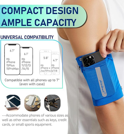 HiRui Running Armband Sleeve Universal Sports Armband Cell Phone Holder Armband for Exercise Workout, Compatible with iPhone 16/15/14/13/Plus/Pro Samsung Galaxy All Phones (L, Blue)