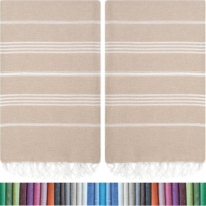 HAVLULAND Set of 6 Turkish Cotton Beach Towels, Oversized 72"x40", Quick-Dry, Absorbent, Lightweight, Sand-Free, Compact, Ideal for Beach, Pool, Gym, Yoga, Travel, Camping, Picnic - Bulk of 6 Beige