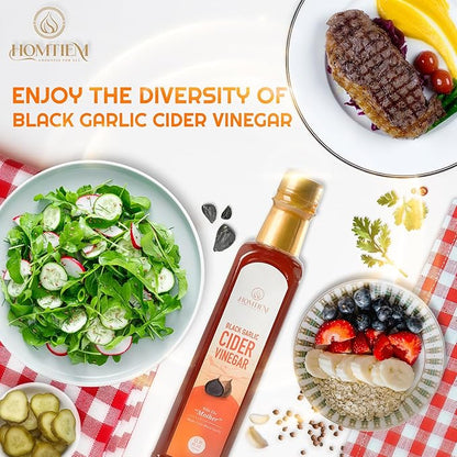 Homtiem Black Garlic Cider Vinegar – Naturally Fermented Vinegar Made with Black Garlic and Cider Vinegar, Gluten Free, Rich in Health Benefits, Ideal for Salad Dressings, Sauces, Drinks, and Healthy Recipes (350ml, Pack of 2)