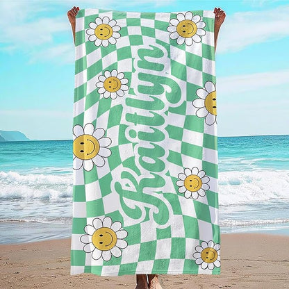 JML Personalized Beach Towel with Name, Custom Flower Beach Towel, Customized Microfiber Pool Towel, Quick Dry & Absorbent Swim Towel for Adult,Anniversary, Birthday, Summer Holiday,Vacation