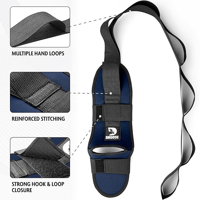 DMoose Fitness Foot & Calf Stretcher with Adjustable Padded Stretching Strap for Plantar Fasciitis, Hamstring, Heel Spurs and Achilles Tendonitis Relief - Yoga Leg Stretch Strap for Flexibility