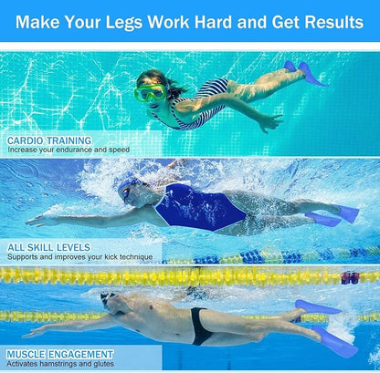 Gintenco Swim Fins, Kids Swim Training Fins for Lap Swimming, Travel Size Flippers with Mesh Bag, Silicone Swimming Fins for Kids Teens Adults Women Men