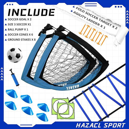 Kids Soccer Goal for Backyard, 6x4 9x5 FT Portable Soccer Nets Pop Up with Ball, Agility Ladder, Cones, Target & Carry Bag for Toddler Youth Outdoor Indoor Training Practice Sports Games Play