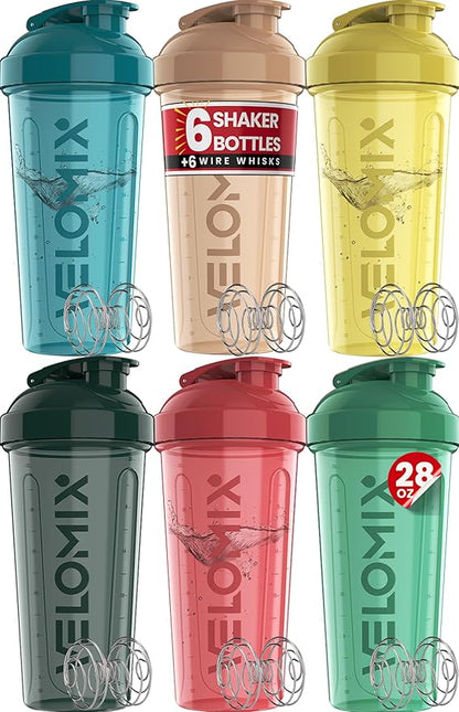 '-6 PACK- 28 oz Protein Shaker Bottle for Protein Mixes - 6x Wire Whisk | Leak Proof Shaker Cups for Protein Shakes | Protein Shaker Bottle Pack | Protein Shake Cup (Hawai Shadows)