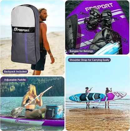 FBSPORT 11' Premium Stand Up Paddle Board, Yoga Board with Durable SUP Accessories & Carry Bag | Wide Stance, Surf Control, Non-Slip Deck, Leash, Paddle and Pump for Youth & Adult