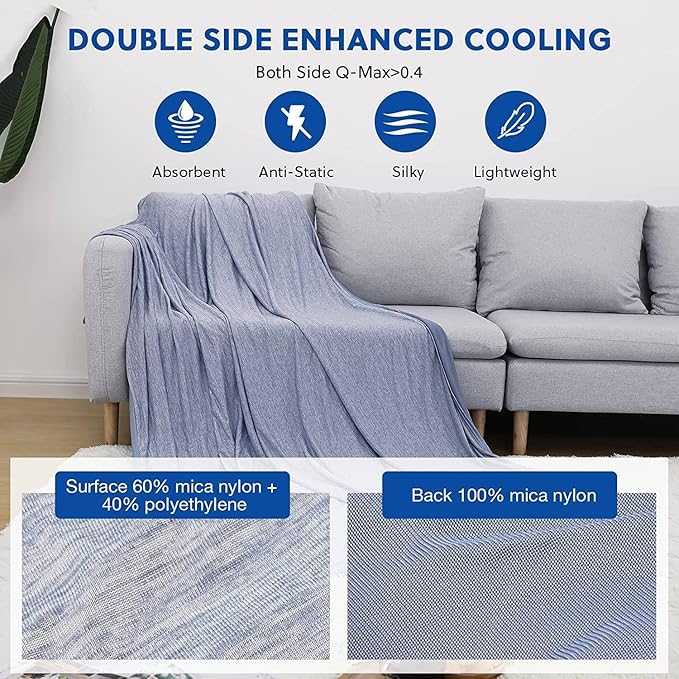 HOMFINE Cooling Blankets for Hot Sleepers - Summer Blanket Thin Lightweight Breathable Soft Double Side Enhanced Cooling for Bed Couch Sofa, Keep Cool for Night Sweats (Blue, 108 x 90 inches)