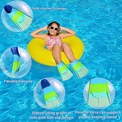 Kids Swim Fins,Short Comfortable Flippers for Lap Swimming and Training for Child,Girls,Boys,Beginners