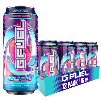 G Fuel Energy Drink, Strawberry Pina Colada, Sugar Free Beverage with 140mg Caffeine, Daily Energy Boost with Focus Amino, Vitamin + Antioxidants, 16 oz Cans (Miami Nights, 12-Pack)