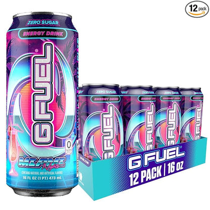 G Fuel Energy Drink, Strawberry Pina Colada, Sugar Free Beverage with 140mg Caffeine, Daily Energy Boost with Focus Amino, Vitamin + Antioxidants, 16 oz Cans (Miami Nights, 12-Pack)