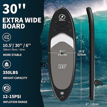 Inflatable Stand Up Paddle Board with SUP Accessories & Backpack. Paddle Boards for Adults. Non-Slip Deck, Wide Stance, Bottom Fin, Double Action Pump.