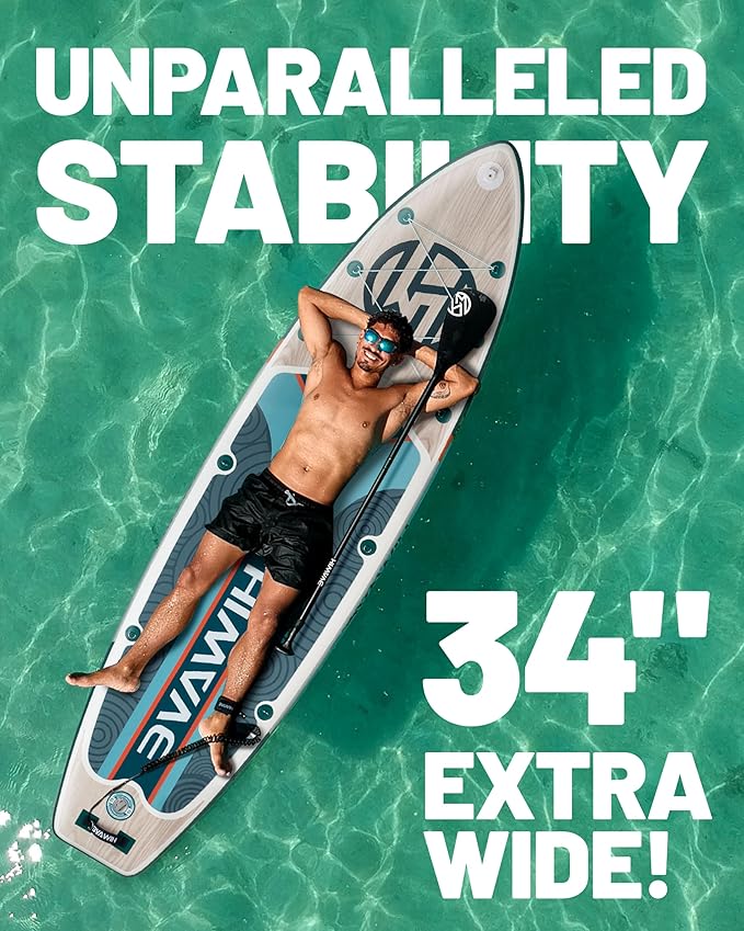 Inflatable Paddle Board 11 '* 34 "* 6" Extra Wide Sup Board, 420lb Capacity Paddle Board for Adults, Suitable for Sea and Lakes, 2+1Family Board