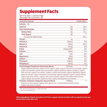 Feel Great Organic Superfood Reds Powder Packed with Beet Root Powder | Digestive Support Including Bloating Relief | Fruit and Veggie Polyphenols Supplement.