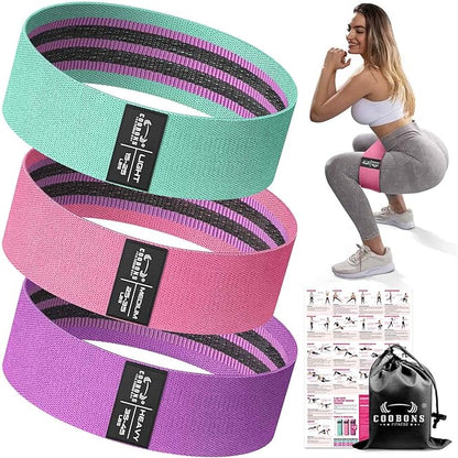 Fabric Resistance Bands for Working Out - Exercise Bands for Women and Men, Booty Bands for Legs and Glute, Yoga, Pilates, Rehab, Fitness and Home Workout