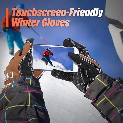 HANDLANDY Winter Insulated Work Gloves, 3M Thinsulate Thermal Water-Resistant Gloves for Men Women Touch Screen, Warm Ski Snowboard Cold Weather Gloves (Brown, X-Large)