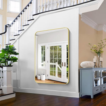 FORBATH 55x36 Inch Gold Bathroom Mirror for Over Sink, Large and Wide Rectangular Wall Mirror with Metal Frame, Rounded Corners for Bathroom, Bedroom, Entryway Decor (Horizontal or Vertical)