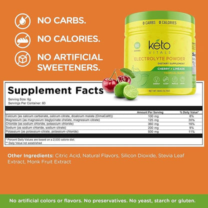 Keto Vitals Electrolytes Powder | Keto-Friendly Electrolytes with Potassium, Magnesium, Sodium, Calcium | Keto Electrolytes Supplement Energy Drink Mix | Sugar-Free, Zero Calories, Zero Carbs