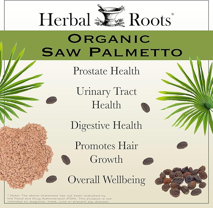 Herbal Roots Organic Saw Palmetto Capsules | 1,000mg per Serving | 60 Organic Vegan Capsules