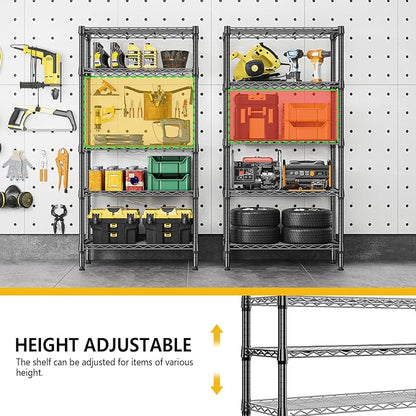 1250 lbs 5 Tier Shelf Metal Storage Shelves Shelving Wire Rack Heavy Duty Closet Organizers for Garage Kitchen Bathroom Laundry Black 13.8" D x 29.5" W x 59.5" H