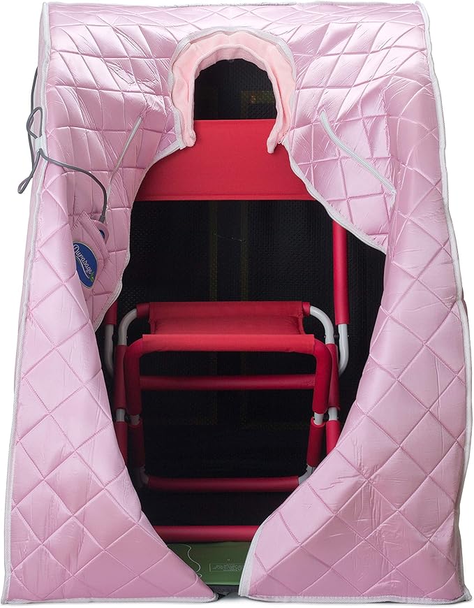 Durasage Personal Ultra Low EMF Portable Infrared Sauna Spa for Home – Detox, Relaxation, 30-Min Timer, Handheld Remote, Heated Footpad, and Chair (Light Pink)