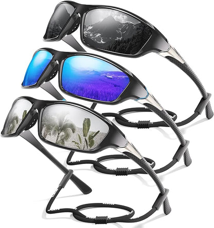 3 Pack Polarized Sports Sunglasses for Men, Mens Sunglasses Wrap Around UV400 Protection for Cycling Fishing Driving