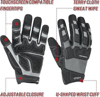 HANDLANDY Mens Work Gloves Touch screen, Utility Mechanic Gloves, Flexible Breathable Fit- Padded Knuckles & Palm