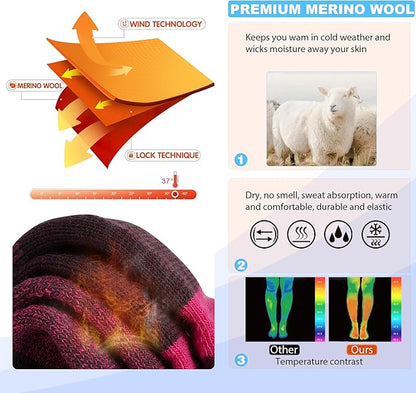 Hylaea Merino Wool Ski Socks, Cold Weather Socks for Snowboarding, Snow, Winter, Thermal Knee-high Warm Socks, Hunting