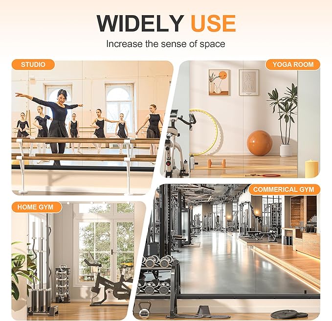 Hasipu 2 Pcs 48''x24'' Home Gym Mirror Large Full Length Wall Mounted Full Body Mirror for Yoga Dance Fitness Exercise Studio Bedroom Garage, Frameless Tempered Glass Workout Mirrors Black Rectangular