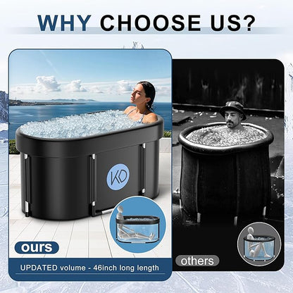 KERDOM Ice Bath Tub for Athletes, Portable Cold Plunge Tub, XL 129 Gal Bathtub for Recovery, Large Oval Foldable Bathtub with Cover for Cold Water Therapy at Home, Gyms, Outdoor, Indoor