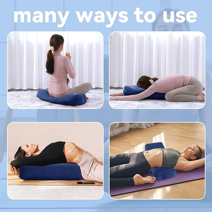 ROYALAY 2 Pcs Yoga Bolster Pillow for Restorative Yoga, Rectangular and Cylinder Meditation Pillow Set with Carrying Handles, Supportive Cushion for Exercise Workout Stretching Meditation,Dark Blue